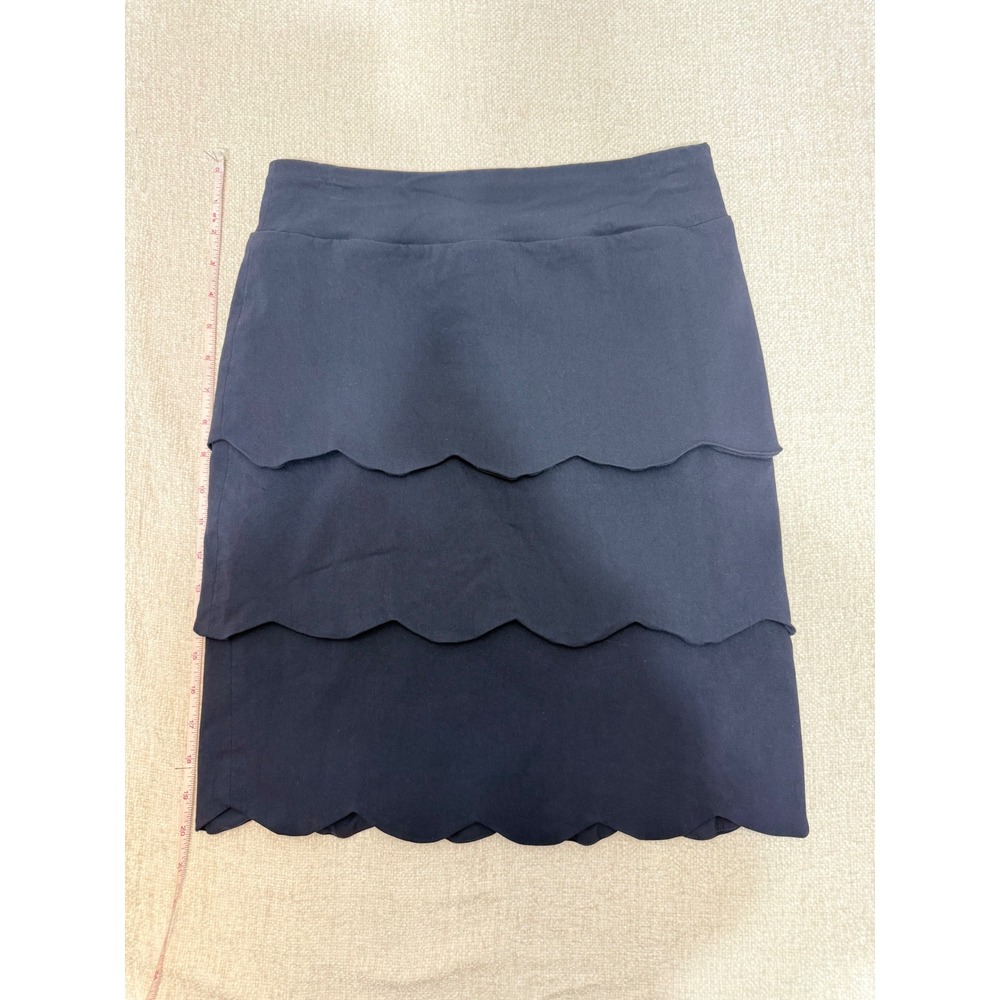 J.McLaughlin Navy Blue Scalloped Tiered Mini‎ Skirt Size 0 Rayon Blend Stretch
